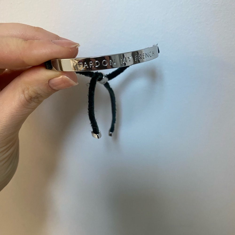 Silver Bracelet with Black Cord